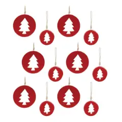 Red Wood Pine Tree Cut-Out Ornaments Set
