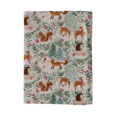 Hello Honey&reg; 84" Multicolor Cotton Printed Tablecloth with Woodland Flora & Fauna Pattern