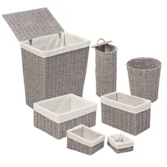 Honey Can Do Gray 7 Piece Twisted Paper Rope Woven Bathroom Storage Basket Set