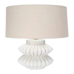 Hello Honey&reg; 22" Distressed White Finish Fluted Terracotta Table Lamp with Linen Shade