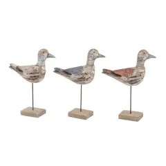 Set of 3 Brown Wood Coastal Bird Sculpture, 11" x 14"