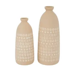 Set of 2 Beige Stoneware Rustic Vases, 15" x 5" x 5"