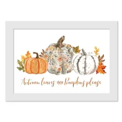 Autumn Leaves and Pumpkins Please White Framed Print Under Plexiglass