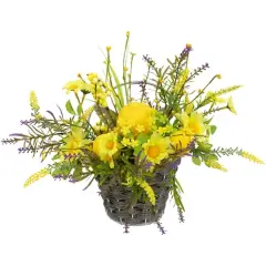 12" Lemon & Daisy Spring Hanging Wall Basket