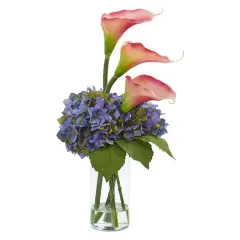 18" Calla Lily & Hydrangea Arrangement in Clear Vase Blue/Pink