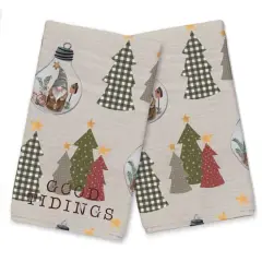 Good Tidings Cream Tree & Globe Pattern Tea Towel Set