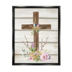 Stupell Industries Spiritual Easter Cross Spring Blossoms Floater Framed Art Black