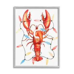 Stupell Industries Nautical Lobster Christmas Lights Framed Giclee Art Gold