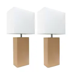Elegant Designs&trade; 2 Pack Leather Table Lamps with White Shades Beige and White