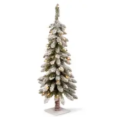 3ft. Pre-Lit Snowy Downswept Artificial Christmas Forestree with Metal Plate Base, Clear Lights