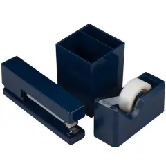 JAM Paper Stapler, Tape Dispenser & Pen Holder Trio Kit Navy Blue
