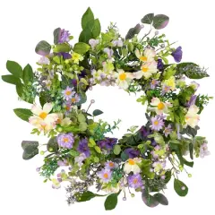 24" Purple Daisy & Mixed Foliage Floral Spring Wreath