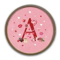 Valentine Things Monogram Round Brown Framed Print A