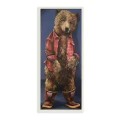 Stupell Industries Forest Brown Bear Rainboots Flannel Shirt Rustic Animal,7" x 17"
