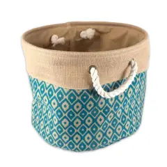 DII&reg; 9" Ikat Round Burlap Bin Teal