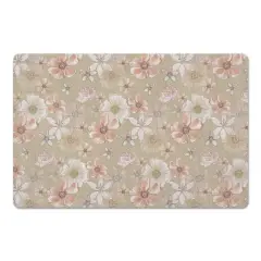 Watercolor Florals Floor Mat Tan