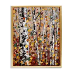 Stupell Industries Autumn Birch Trees Abstract Leaves Floater Framed Art Gold