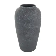 15" Black Ceramic Whitewashed Textured Vase
