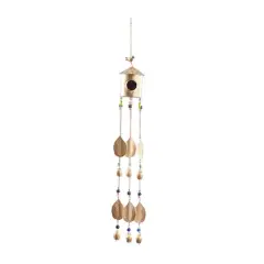 38" Gold Colored Metal Rustic Birdhouse Windchime