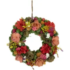 12.5" Mixed Floral Artificial Wooden Spring Wreath