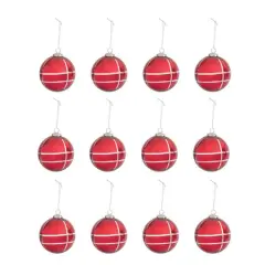 Hello Honey&reg; 12 Pack 4" Red & Silver Grid Mercury Glass Ball Ornaments