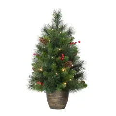 2 ft. Pre-Lit Table Top Artificial Christmas Tree With Gold Base