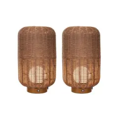 Hello Honey&reg; 14.25" Natural Plastic & Woven Rattan LED Lamp, 2ct.