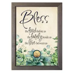 Bless Food, Family, Love With Angel Coin in 5" x 7" Frame