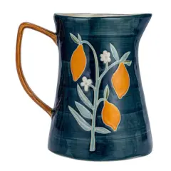Hello Honey&reg; 9.5" Hand-Painted Multicolor Wax Relief Flowers Stoneware Pitcher