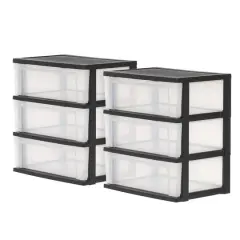 IRIS&reg; 29qt. Black & Clear Wide 3-Drawer Chests, 2ct.