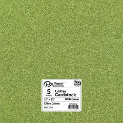 PA Paper&trade; Accents 12" x 12" Glitter Cardstock, 5 Sheets Olive Green