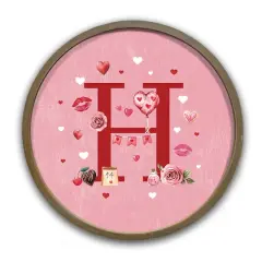 Valentine Things Monogram Round Brown Framed Print H