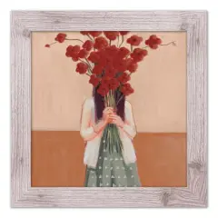 Framed Western Red Floral Woman Print White