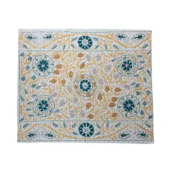 Hello Honey&reg; Blue Multicolor Floral Stonewashed Printed Hand Embroidered Cotton Voile Throw