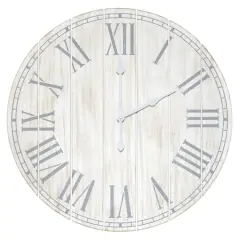Elegant Designs 23" Wood Plank Coastal Wall Clock White Wash