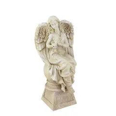 17" Heavenly Gardens Distressed Almond Brown Sitting Angel with Dove Outdoor Statue