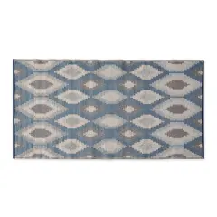 Blue and Gray Ikat Outdoor Floor Runner 3ft. x 6ft.