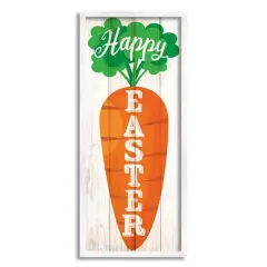 Stupell Industries Happy Easter Vertical Rustic Carrot Sign Phrase Framed Giclee Art White