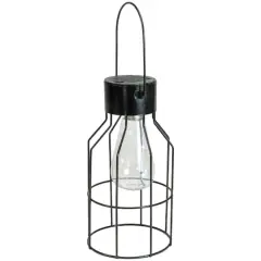 9.5" Black Outdoor Hanging Geometric Solar Lantern with Handle
