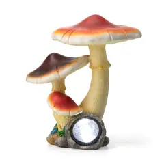 Glitzhome&reg; 15.75" Solar Powered Vibrant Mushroom Garden Statue