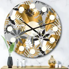 Designart Geometric Luxury Jungle Foliage Mid-Century Modern Wall Clock