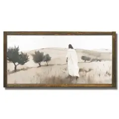 24" x 12" Jesus Walking Framed Wood Plaque