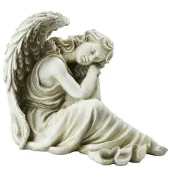 19" Gray Resting Angel Outdoor Statue