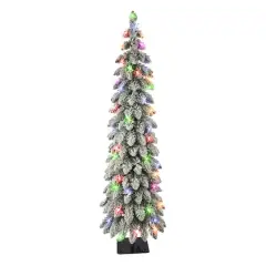 4ft. Pre-Lit Flocked Alpine Artificial Christmas Tree, Multicolor Lights