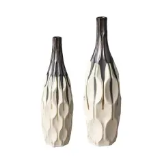 Glitzhome&reg; Geometric Two-Tone Faceted Ceramic Modern Vase Set