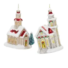 6ct. Glittered Glass Church Ornaments