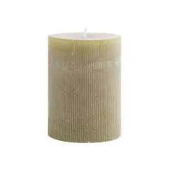 Hello Honey&reg; 4" x 4" Olive Unscented Pleated Pillar Candle