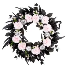 26" Pretty Morbid Pink Carnation Halloween Wreath