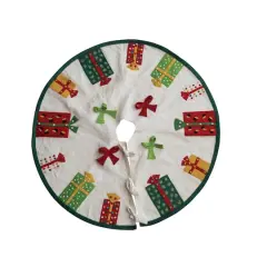 Hello Honey&reg; 48" Multicolor Appliqued Presents & Bows Round Handmade Wool Felt Tree Skirt