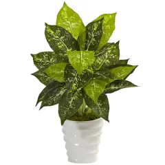 Dieffenbachia Artificial Plant in Swirl Ceramic Planter